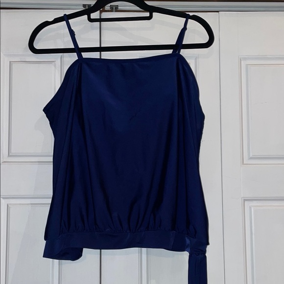 Asymmetrical Blue Sleeveless Camisole Swim Top - Picture 1 of 8